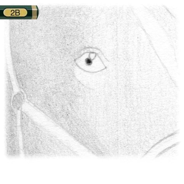 Avec un crayon 2B (ou similaire) assombrissez en noir la pupille.